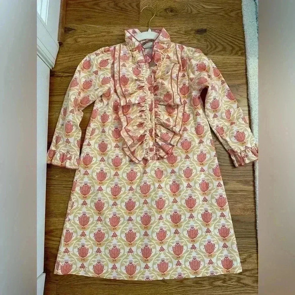 Shrimp And Grits Kids Orange Ruffle Long Sleeve Dress Size 7 - Picture 7 of 8